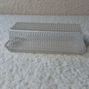 Vintage Butter Dish Arrow 202 Clear Plastic With Lid Diamond Pattern Geometric